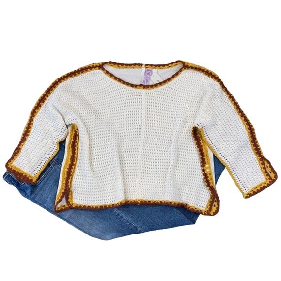 NWT Francesca's Alya Ivory W/Gold & Rust Crochet Sweater - Picture 1 of 9